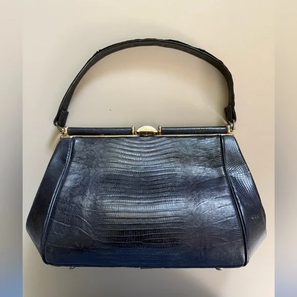 Vintage, 50’s, 60s, black, lizard skin bag, rockabilly, handbag. - Picture 1 of 11